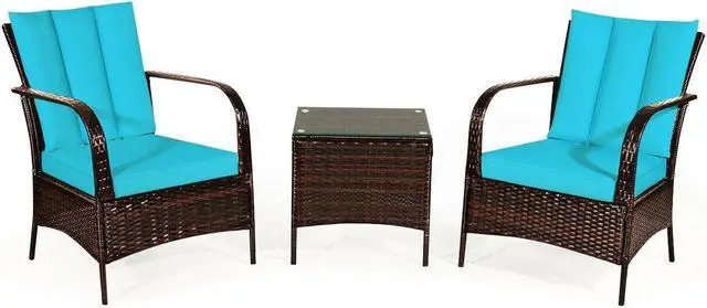 Alt view image 6 of 7 - SlickBlue 3 Pcs Patio Conversation Rattan Furniture Set with Glass Top Coffee Table and Cushion