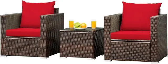 Alt view image 4 of 7 - SlickBlue 3 Pcs Patio Conversation Rattan Furniture Set with Cushion