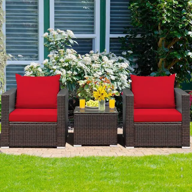 Alt view image 2 of 7 - SlickBlue 3 Pcs Patio Conversation Rattan Furniture Set with Cushion