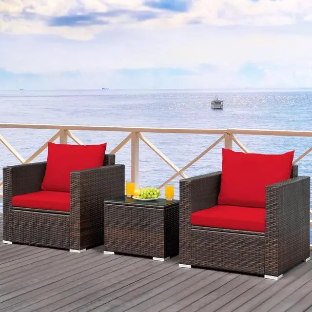 Alt view image 7 of 7 - SlickBlue 3 Pcs Patio Conversation Rattan Furniture Set with Cushion