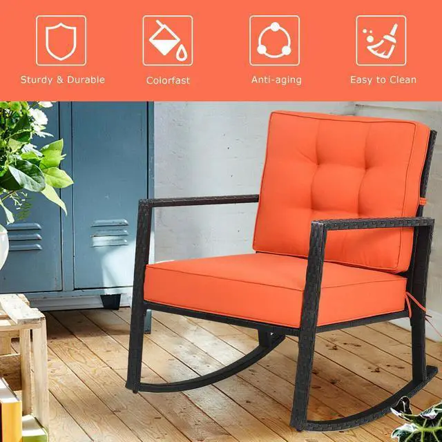 Alt view image 3 of 7 - SlickBlue Patio Rattan Rocker Outdoor Glider Rocking Chair Cushion Lawn