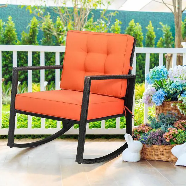 Alt view image 2 of 7 - SlickBlue Patio Rattan Rocker Outdoor Glider Rocking Chair Cushion Lawn