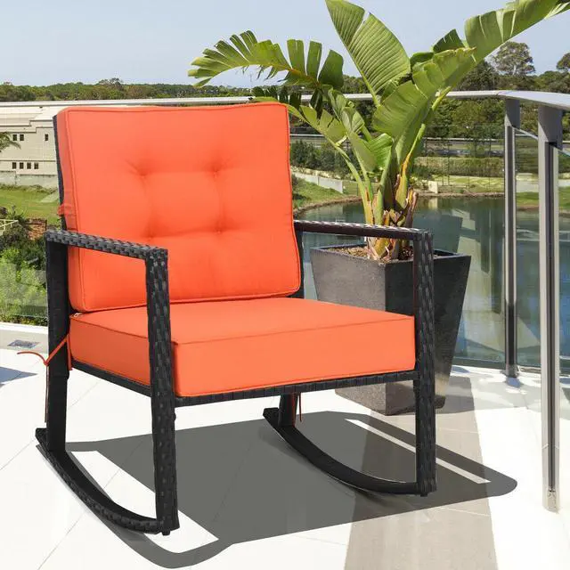 Alt view image 7 of 7 - SlickBlue Patio Rattan Rocker Outdoor Glider Rocking Chair Cushion Lawn