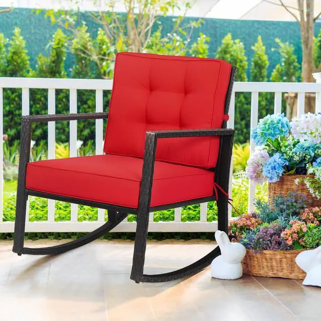 Alt view image 2 of 7 - SlickBlue Patio Rattan Rocker Outdoor Glider Rocking Chair Cushion Lawn