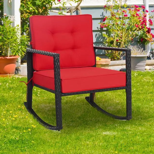 Alt view image 7 of 7 - SlickBlue Patio Rattan Rocker Outdoor Glider Rocking Chair Cushion Lawn