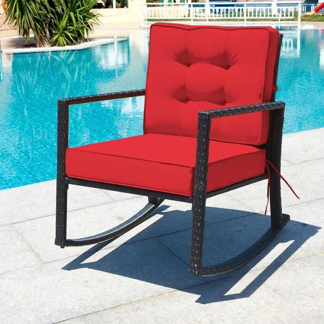 Alt view image 6 of 7 - SlickBlue Patio Rattan Rocker Outdoor Glider Rocking Chair Cushion Lawn