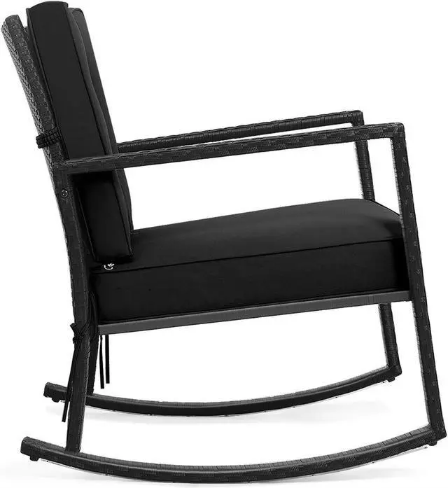 Alt view image 3 of 7 - SlickBlue Patio Rattan Rocker Outdoor Glider Rocking Chair Cushion Lawn