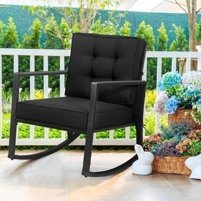 Alt view image 4 of 7 - SlickBlue Patio Rattan Rocker Outdoor Glider Rocking Chair Cushion Lawn