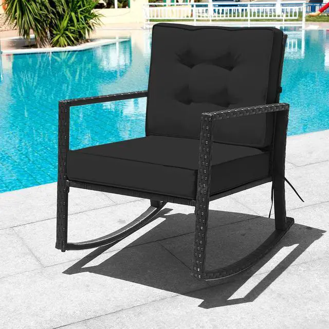 Alt view image 7 of 7 - SlickBlue Patio Rattan Rocker Outdoor Glider Rocking Chair Cushion Lawn
