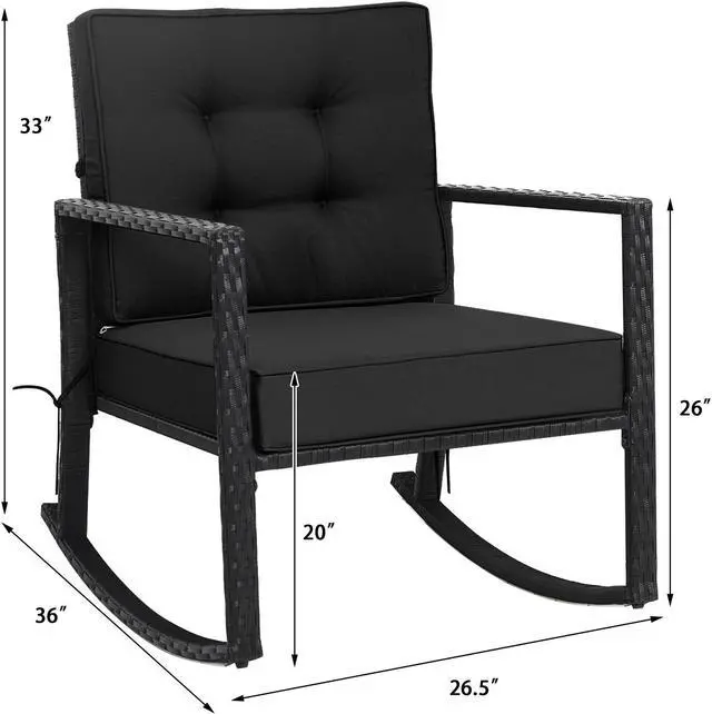 Alt view image 5 of 7 - SlickBlue Patio Rattan Rocker Outdoor Glider Rocking Chair Cushion Lawn
