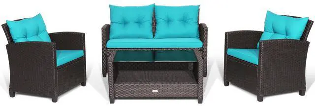 Alt view image 3 of 7 - SlickBlue 4 Pieces Patio Rattan Furniture Set with Tempered Glass Coffee Table