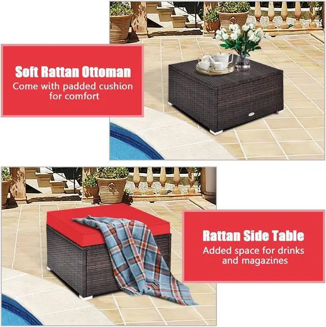 Alt view image 3 of 7 - SlickBlue 4 Pieces Ottoman Garden Patio Rattan Wicker Furniture Set with Cushion