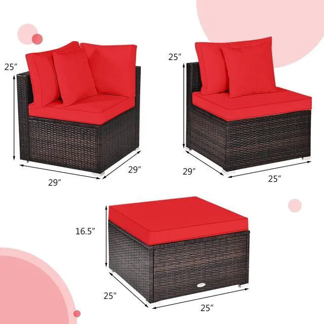 Alt view image 4 of 7 - SlickBlue 4 Pieces Ottoman Garden Patio Rattan Wicker Furniture Set with Cushion