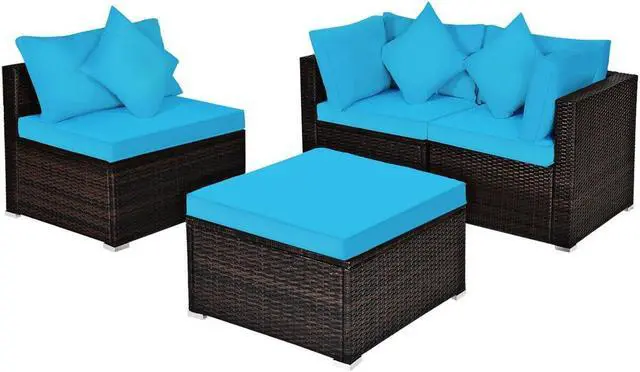 Main image of SlickBlue 4 Pieces Ottoman Garden Patio Rattan Wicker Furniture Set with Cushion