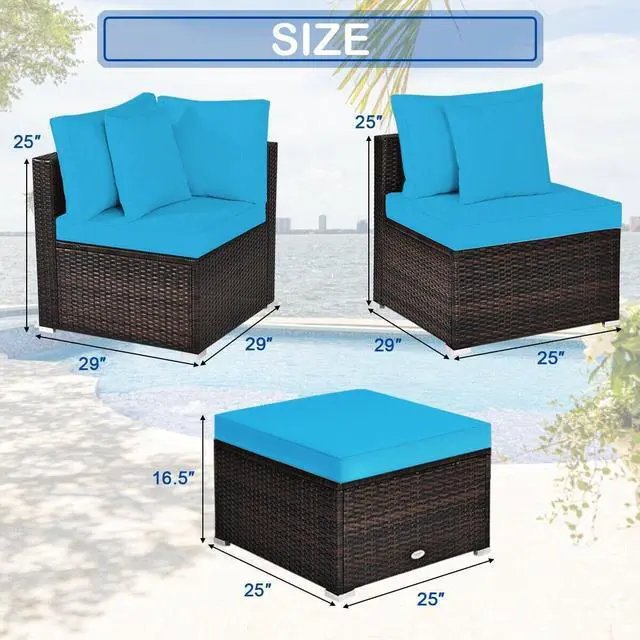 Alt view image 4 of 7 - SlickBlue 4 Pieces Ottoman Garden Patio Rattan Wicker Furniture Set with Cushion