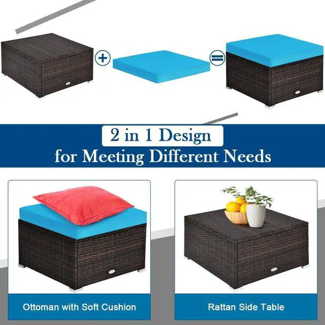 Alt view image 5 of 7 - SlickBlue 4 Pieces Ottoman Garden Patio Rattan Wicker Furniture Set with Cushion