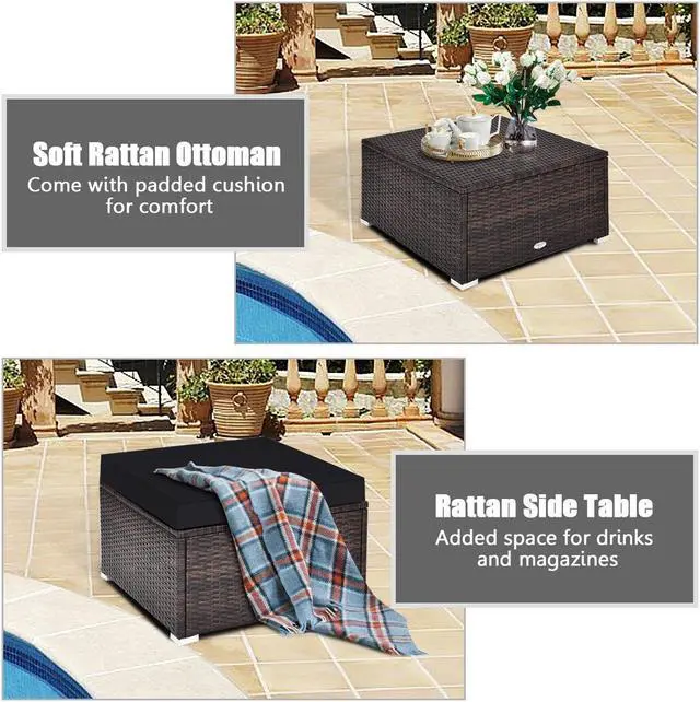 Alt view image 3 of 7 - SlickBlue 4 Pieces Ottoman Garden Patio Rattan Wicker Furniture Set with Cushion