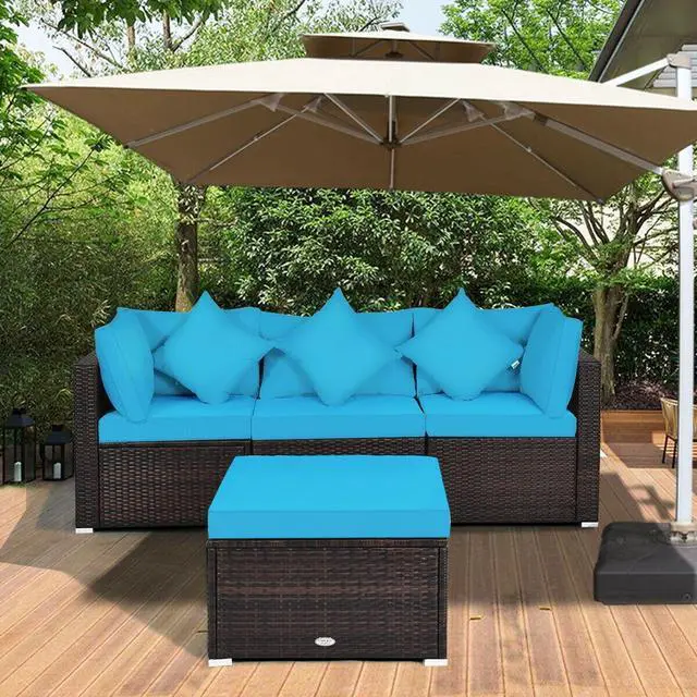 Alt view image 7 of 7 - SlickBlue 4 Pieces Ottoman Garden Patio Rattan Wicker Furniture Set with Cushion
