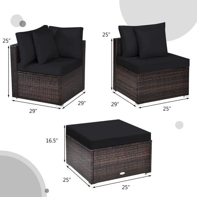 Alt view image 4 of 7 - SlickBlue 4 Pieces Ottoman Garden Patio Rattan Wicker Furniture Set with Cushion