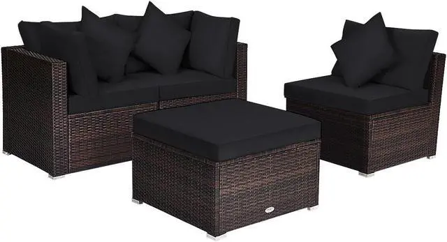 Main image of SlickBlue 4 Pieces Ottoman Garden Patio Rattan Wicker Furniture Set with Cushion