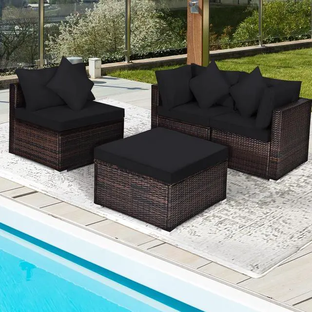Alt view image 7 of 7 - SlickBlue 4 Pieces Ottoman Garden Patio Rattan Wicker Furniture Set with Cushion
