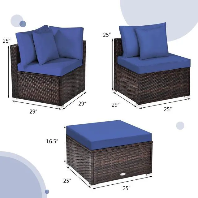 Alt view image 4 of 7 - SlickBlue 4 Pieces Ottoman Garden Patio Rattan Wicker Furniture Set with Cushion