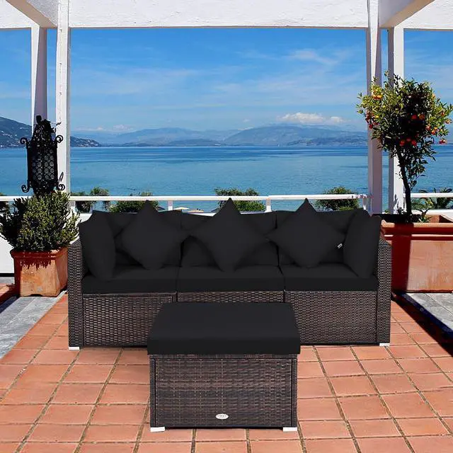 Alt view image 6 of 7 - SlickBlue 4 Pieces Ottoman Garden Patio Rattan Wicker Furniture Set with Cushion