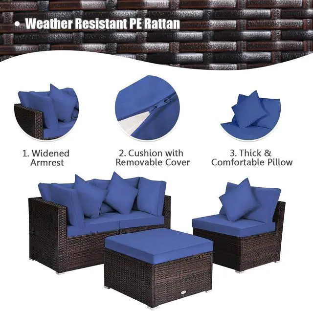 Alt view image 6 of 7 - SlickBlue 4 Pieces Ottoman Garden Patio Rattan Wicker Furniture Set with Cushion
