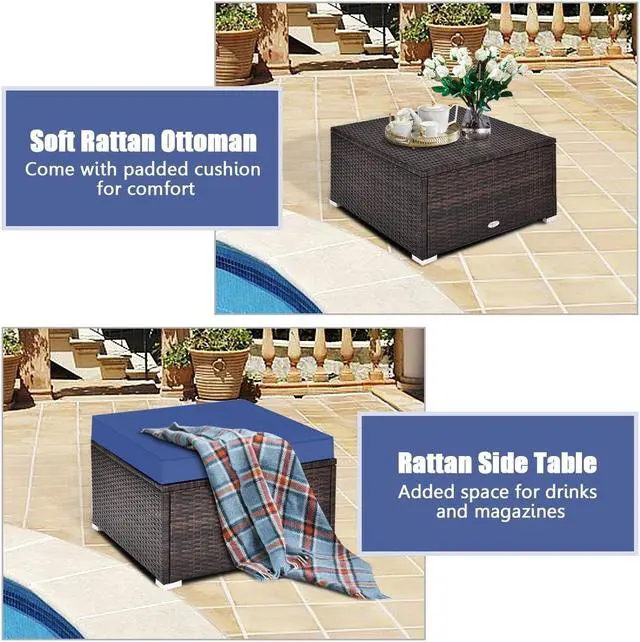 Alt view image 3 of 7 - SlickBlue 4 Pieces Ottoman Garden Patio Rattan Wicker Furniture Set with Cushion