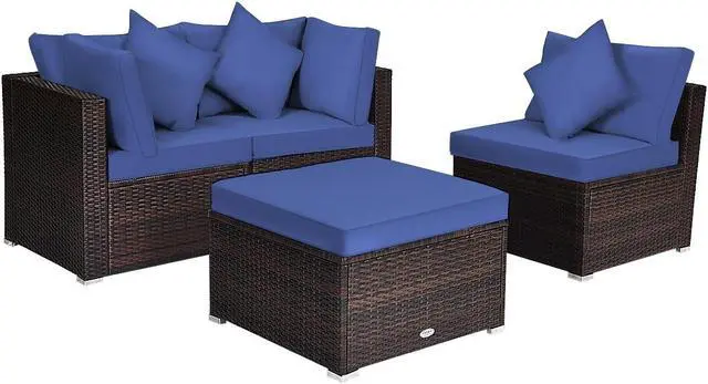 Main image of SlickBlue 4 Pieces Ottoman Garden Patio Rattan Wicker Furniture Set with Cushion