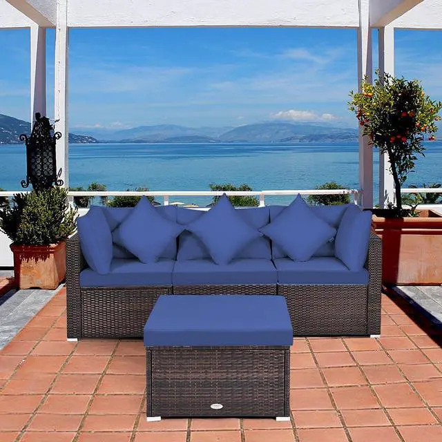 Alt view image 2 of 7 - SlickBlue 4 Pieces Ottoman Garden Patio Rattan Wicker Furniture Set with Cushion
