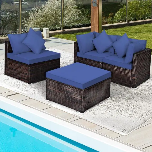 Alt view image 7 of 7 - SlickBlue 4 Pieces Ottoman Garden Patio Rattan Wicker Furniture Set with Cushion