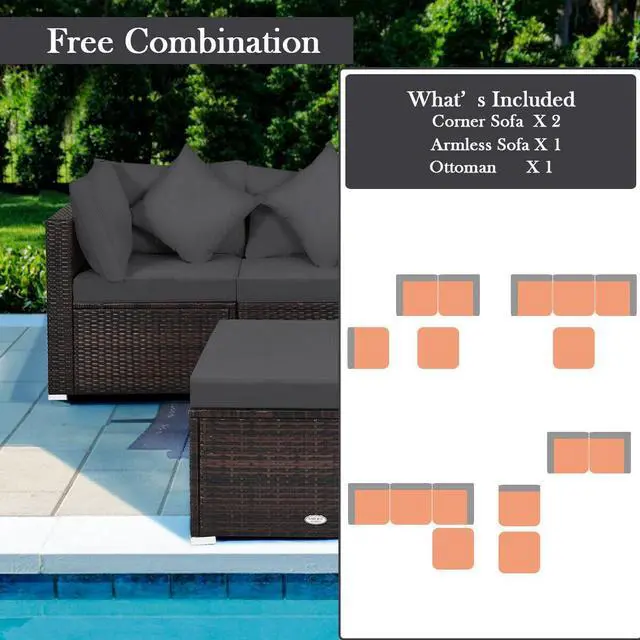 Alt view image 3 of 7 - SlickBlue 4 Pieces Ottoman Garden Patio Rattan Wicker Furniture Set with Cushion