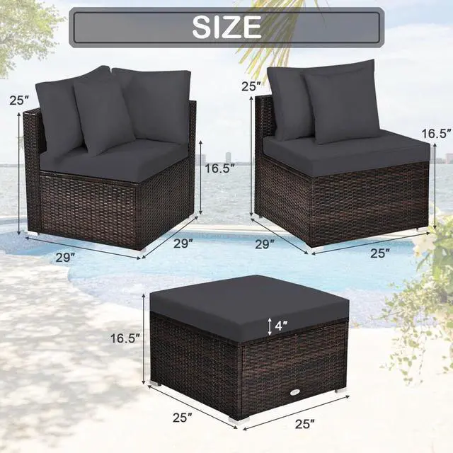 Alt view image 4 of 7 - SlickBlue 4 Pieces Ottoman Garden Patio Rattan Wicker Furniture Set with Cushion