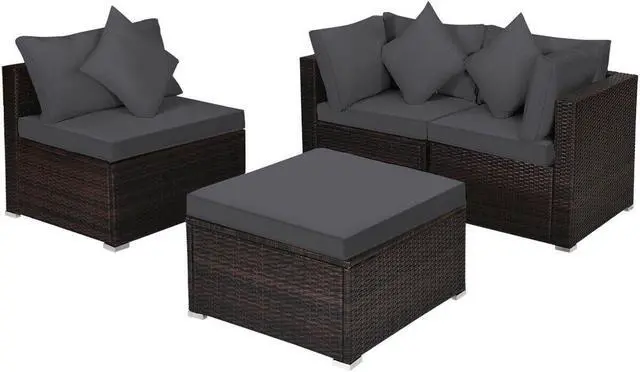 Main image of SlickBlue 4 Pieces Ottoman Garden Patio Rattan Wicker Furniture Set with Cushion