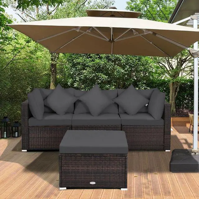 Alt view image 6 of 7 - SlickBlue 4 Pieces Ottoman Garden Patio Rattan Wicker Furniture Set with Cushion