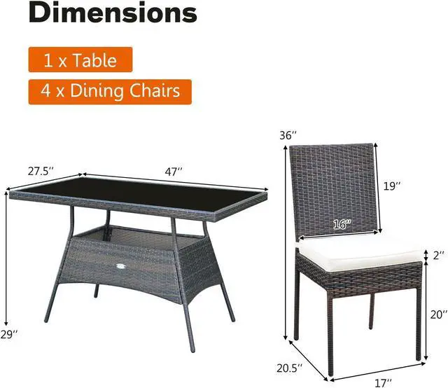 Alt view image 4 of 7 - SlickBlue 5 Pieces Rattan Dining Set Glass Table High Back Chair