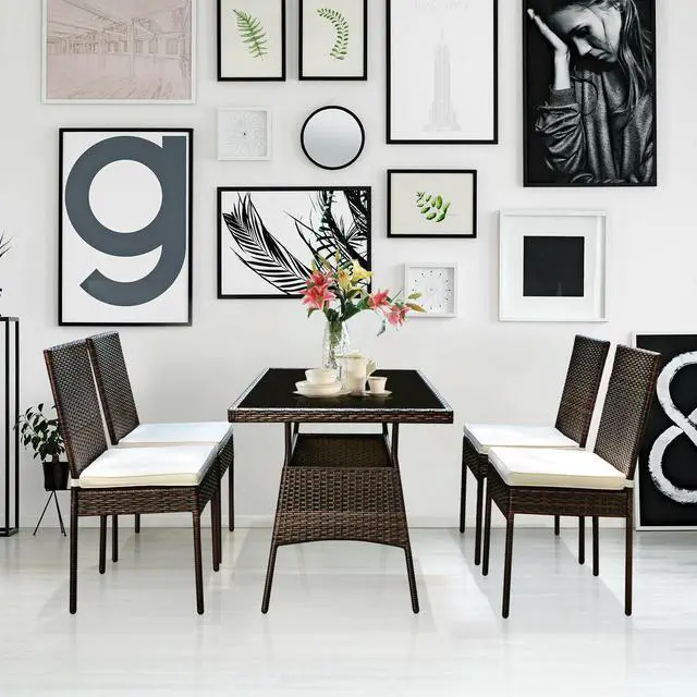 Alt view image 5 of 7 - SlickBlue 5 Pieces Rattan Dining Set Glass Table High Back Chair