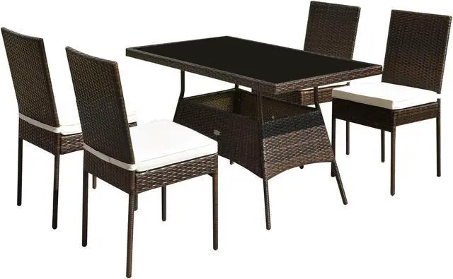 Main image of SlickBlue 5 Pieces Rattan Dining Set Glass Table High Back Chair