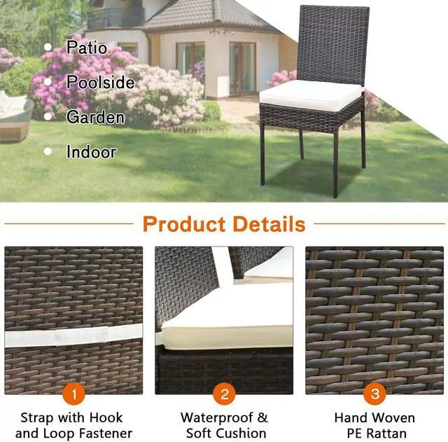 Alt view image 6 of 7 - SlickBlue 5 Pieces Rattan Dining Set Glass Table High Back Chair