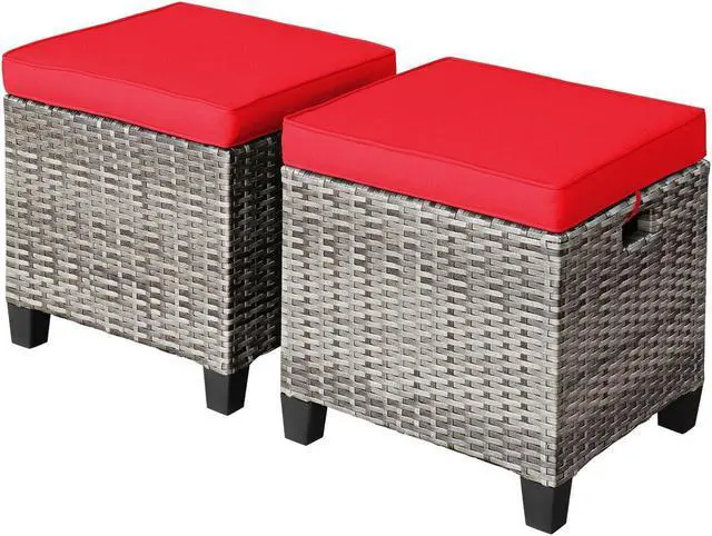 Main image of SlickBlue 2 Pieces Patio Rattan Ottoman Seat with Removable Cushions