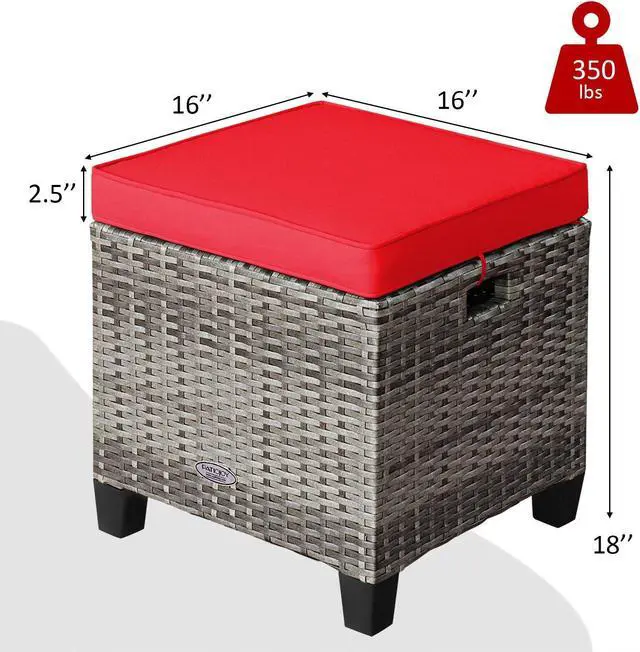 Alt view image 2 of 7 - SlickBlue 2 Pieces Patio Rattan Ottoman Seat with Removable Cushions