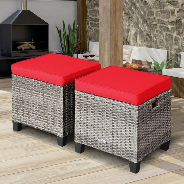 Alt view image 4 of 7 - SlickBlue 2 Pieces Patio Rattan Ottoman Seat with Removable Cushions