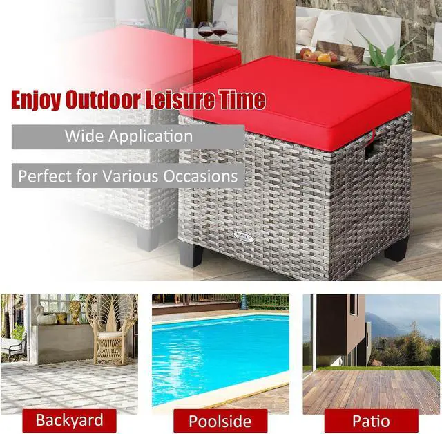 Alt view image 3 of 7 - SlickBlue 2 Pieces Patio Rattan Ottoman Seat with Removable Cushions