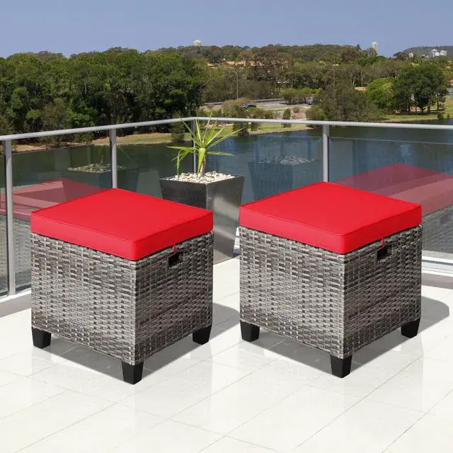 Alt view image 7 of 7 - SlickBlue 2 Pieces Patio Rattan Ottoman Seat with Removable Cushions