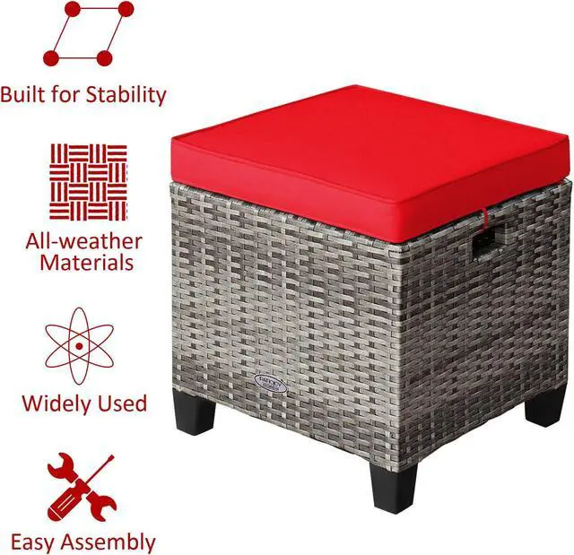 Alt view image 5 of 7 - SlickBlue 2 Pieces Patio Rattan Ottoman Seat with Removable Cushions