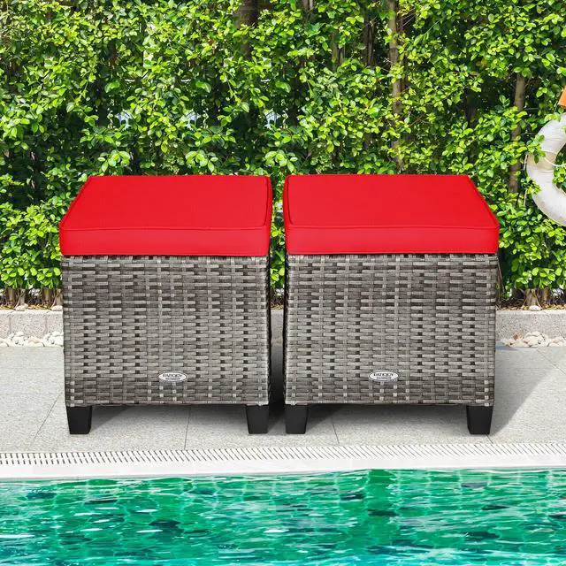 Alt view image 6 of 7 - SlickBlue 2 Pieces Patio Rattan Ottoman Seat with Removable Cushions
