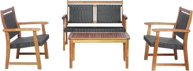 Main image of SlickBlue 4 Pieces Outdoor Patio Rattan Furniture Sofa Set with Acacia Wood Frame
