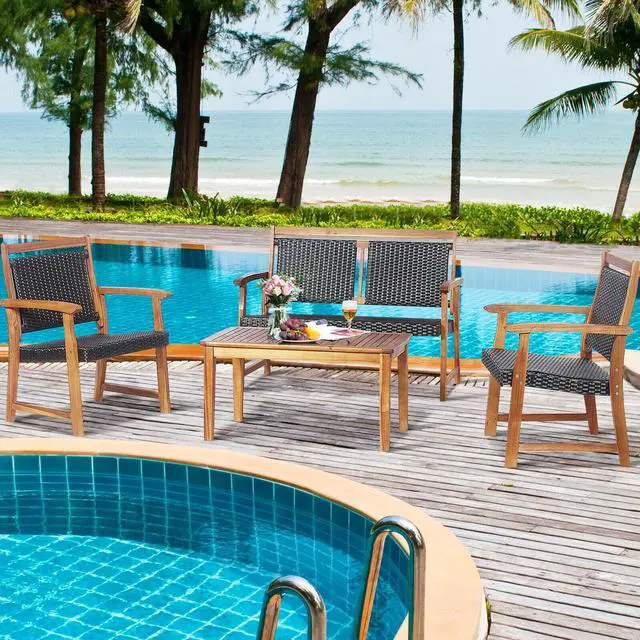 Alt view image 4 of 7 - SlickBlue 4 Pieces Outdoor Patio Rattan Furniture Sofa Set with Acacia Wood Frame