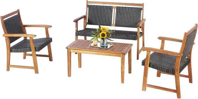 Alt view image 7 of 7 - SlickBlue 4 Pieces Outdoor Patio Rattan Furniture Sofa Set with Acacia Wood Frame